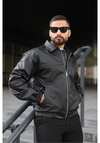 Oversize Erkek Deri Ceket Siyah Billderi