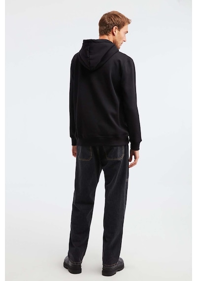 Grimelange Jorge Erkek Yumuşacık Kapüşonlu Organik Pamuk Kanguru Cepli Regular Siyah Sweatshirt