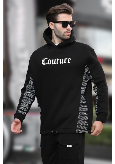 Madmext Siyah Kapüşonlu Baskılı Erkek Sweatshirt 7090 Siyah