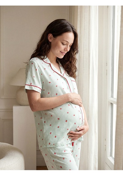 Lcw Dream Ekru Gömlek Yaka Çilek Baskılı Hamile Pijama Takımı
