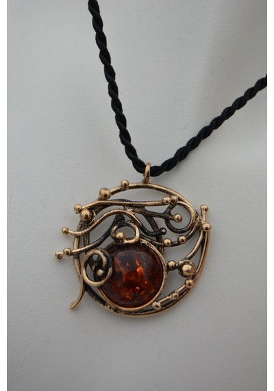 Stoneage Sikma Kehribar Özel Tasarim Kolye Bronz