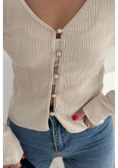 Noa & Noa Kadın Düğme Detaylı Fit Triko Bluz Zarif & Modern Stil Bej Noa & Noa Kadın Düğme Detaylı Fit Triko Bluz Zarif & Modern Stil Bej