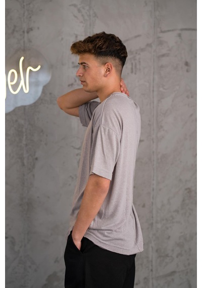 Oversize Bisiklet Yaka Likralı Erkek Yazlık T-shirt 001