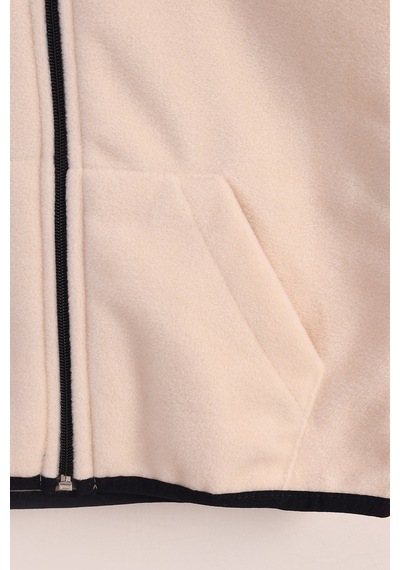 Monox Lastik Manşetli Fermuarlı Kapüşonlu Çocuk Unisex Polar Ceket Bej