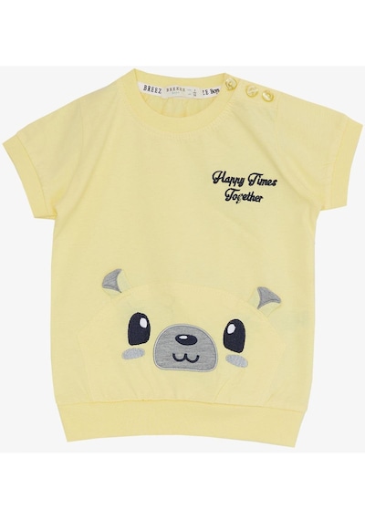 Breeze Erkek Bebek Kapri Takım Sevimli Ayıcık Nakışlı 9 Ay - 3 Yaş Sarı