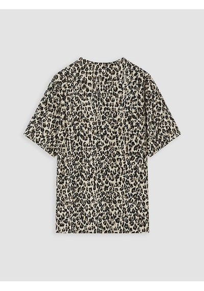 Lcw Comfort Kahverengi Bisiklet Yaka Leopar Desenli Kadın Tişört