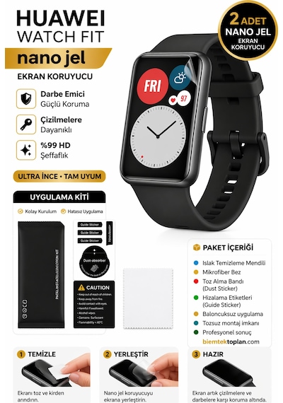 Huawei Watch Fit Uyumlu Nano Jel Ekran Koruyucu 2 Adet Güçlendirilmiş Darbe Emici 77833441