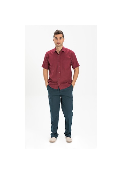 Eliş Şile Bezi Büyük Beden Kısa Kol Şile Bezi Tek Cepli Erkek Gömlek Koyu Bordo 3068 - 4XL