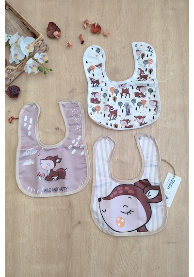 Sitilin Çift Katlı Çıtçıtlı Bebek Mama Ve Salya Önlük 3 Adet Stl6427 Çok Renkli