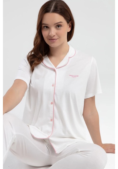 Pierre Cardin 7715 Kısa Kol Düğmeli Kadın Pijama Takımı Krem