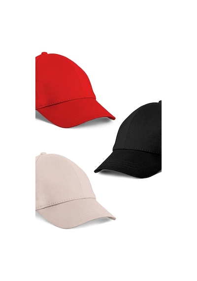 Unisex 3'lü Set Kırmızı,taş Ve Siyah Renk Beyzbol Şapka - Unisex Kırmızı - Taş Rengi