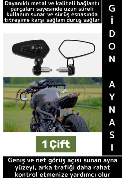Dayanıklı Kolay Montaj Motor Yan Ayna Güvenli Kullanım Geniş Net Görüş Şık Motosiklet Gidon Aynası