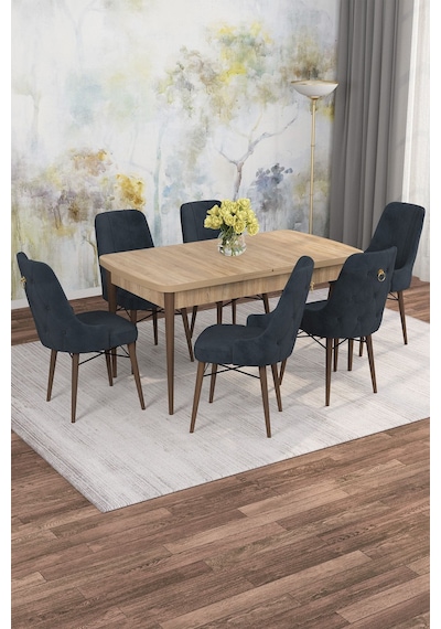 Mona Meşe Desen 80x132 Açılabilir Mdf Masa Yemek Odası Takımı, Mutfak Takımı 6 Adet Sandalye Meşe Masa - 6 Antrasit - Ceviz Ayak Mona Meşe Desen 80x132 Açılabilir Mdf Masa Yemek Odası Takımı, Mutfak Takımı 6 Adet Sandalye Meşe Masa - 6 Antrasit - Ceviz Ayak