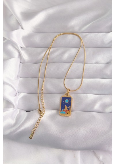 Ezoconcept 316l Çelik Gold Renk Mavi Mineli Kız Figür Tarot Kolye Çok Renkli