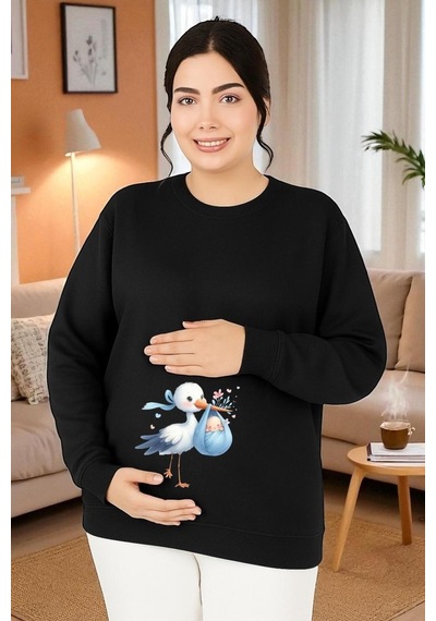 Benroma 3 İplik Penye Baskılı Hamile Sweatshırt