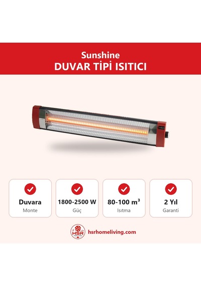 Hsr Home Living Sunshine Duvar Tipi Elektrikli Isıtıcı Infrared 1800 W