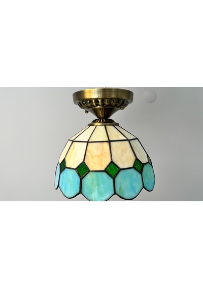 Yüceeller Tavan Eskitme Vitray Avize 25 CM 10" Yeşil