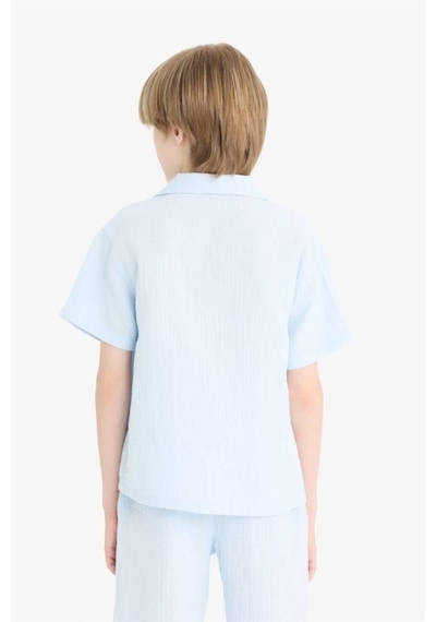 Defacto Erkek Çocuk Oversize Geniş Kalıp Polo Yaka Müslin Kısa Kollu Gömlek W3239a625hsbe174 Mavi