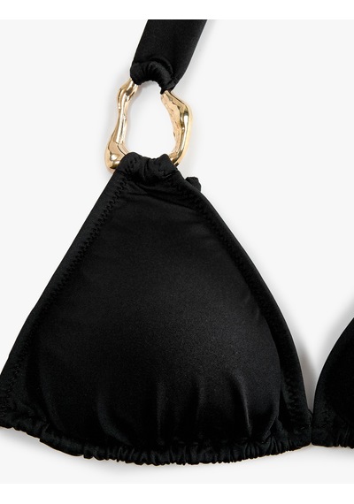 Koton Boyundan Bağlamalı Halter Yaka Aksesuarlı Üçgen Bikini Üstü Siyah 6sak10104mm