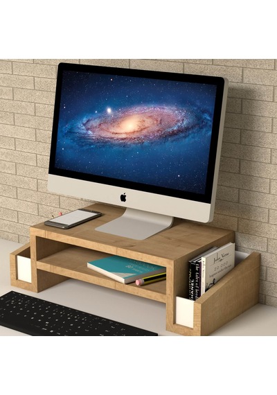 Emkawood Atlas Monitör Yükseltici Laptop Sehpası Safir Meşe