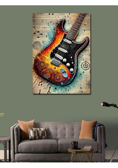 Kanvas Tablo Soyut Elektro Gitar Ve Sanat 50cmx70cm