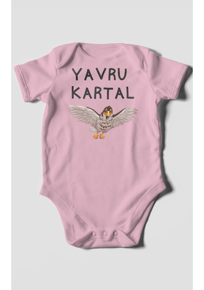 Yavru Kartal Baskılı Bebek Zıbını Çıtçıtlı Body %100 Pamuk Kısa Kol Koyu Pembe