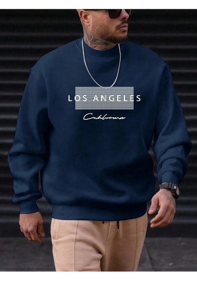 Uyguntarz Unisex Los Angeles Baskılı Oversize Sweatshirt Lacivert