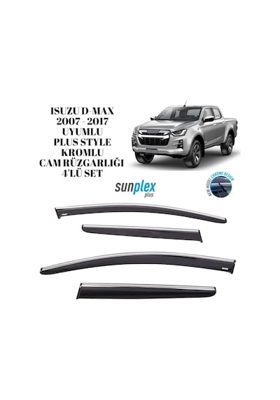 Isuzu D-max 2007 2008 2009 2010 2011 2012 2013 2014 2015 2016 2017 İle Uyumlu Plus Style Kromlu Cam Rüzgarlığı 4 Parça Sunplex Plus-1-010-001 1 Adet