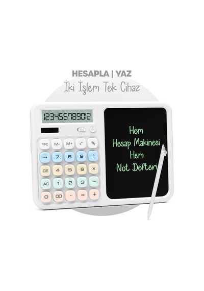 Lcd Ekran Yazı Tahtalı Hesap Makinesi 12 Haneli Tabletli Hesap Makinesi Beyaz Diğer