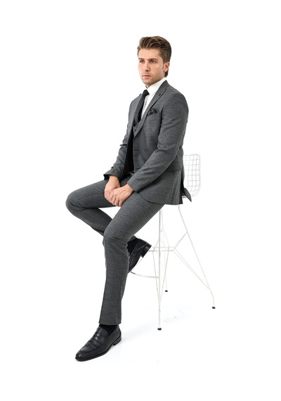 Presto Erkek Yelekli Slimfit Takım Elbise 6 Drop Siyah 790-001 Siyah