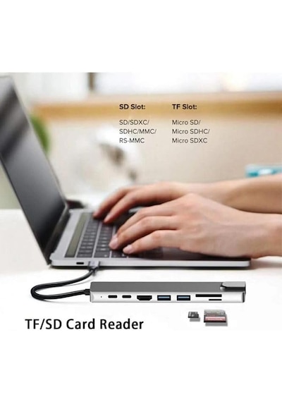 8-in-1 Type-c Çoklu Hub Adaptör Dönüştürücü Hdmı 4k, Usb 3.0, Sd/tf Kart Okuyucu, Pd Şarj, Rj45 Ethernet Laptop Ve Tablet Uyumlu
