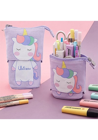 Valkyrie Unicorn Uzayabilen Teleskopik Kalem Kutu Makyaj Çantası Çok Amaçlı Çanta Mor