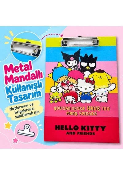 Bakgelal Hello Kitty And Friends Renkli Metal Klipsli Dosya Ve Sekreterlik Çok Sayıda Arkadaş Tasarımlı Bloknot Altlığı - 9040458601795