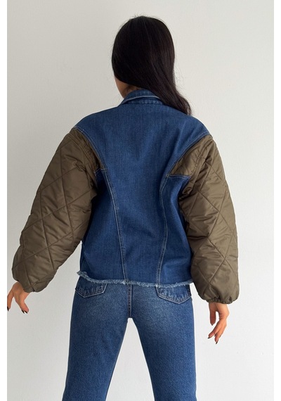 Femelle Haki Kapitone Garnili - Denim Kot Mont