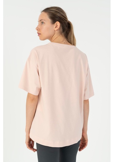 Maraton Comfort Kadın Bisiklet Yaka Pudra T-shirt Pudra