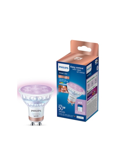 Philips Smart Lighting Led Spot Ampul Gu10 Cam 50w Eşdeğer Rgb - Google Home, Alexa, Homekit Ve Matter Uyumlu Çok Renkli