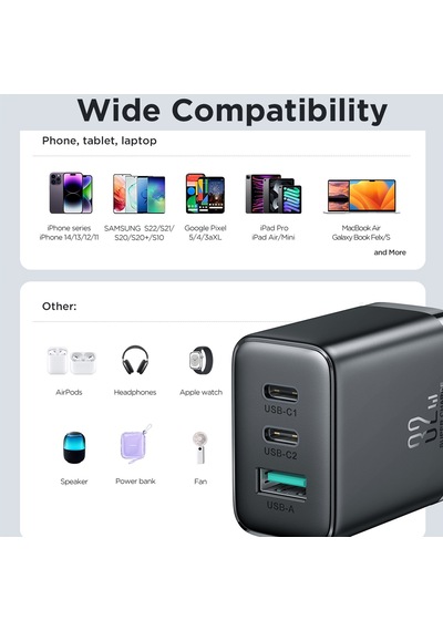 Joyroom TCF10 32 W 1 USB + 2 Type-C Hızlı Şarj Adaptörü
