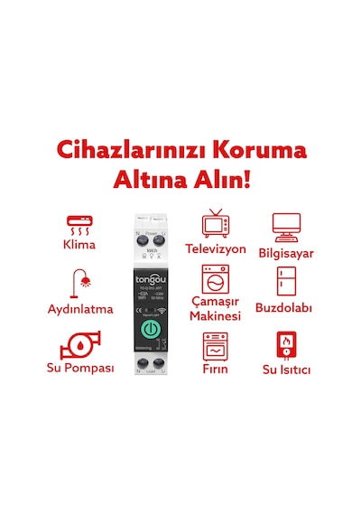 Tongou Akıllı Voltaj Ve Akım Koruma Rölesi - Sıcaklık Korumalı -wifi Özellikli Çift Kutuplu Monofaz