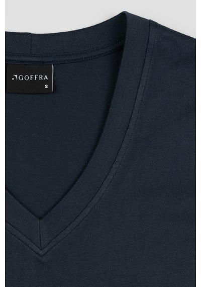 Goffra Kadın Vision V Yaka Premium Kalite Yoğun Dokulu Pamuklu T-shirt Lacivert W102-r0220-08