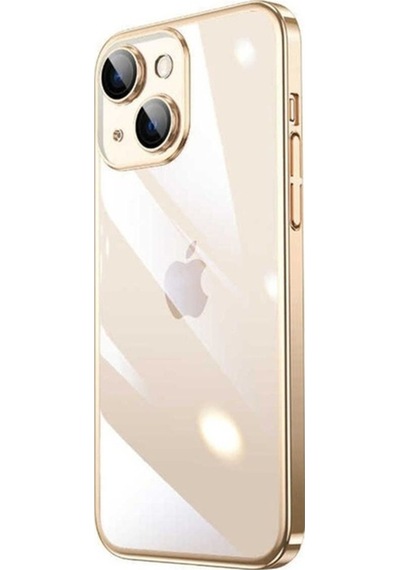 Apple Uyumlu iPhone 14 Plus Kılıf Sert Pc Renkli Çerçeveli Zore Riksos Kapak Gold