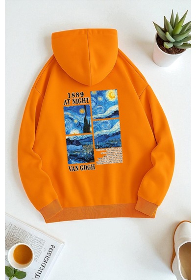 Uyguntarz Vangogh Baskılı Oversize Sweatshirt Turuncu