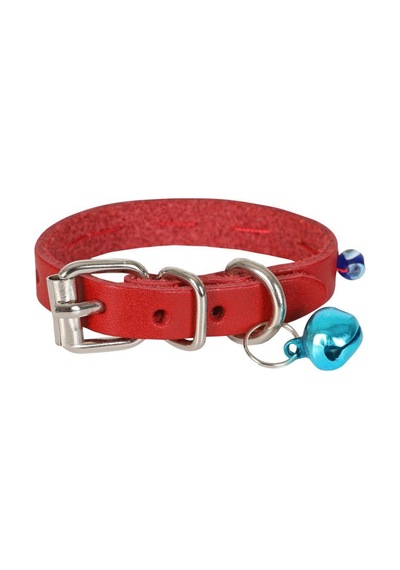 Cattie Boncuklu Deri Kedi Boyun Tasması Xsmall 1 x 14-18 CM Kırmızı