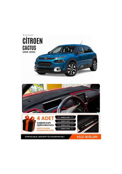 Cıtroen Cactus 2018-2020 Uyumlu Torpido Örtüsü, Torpido Kılıfı - Siyah Kırmızı