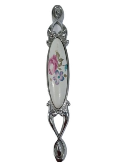 Miray 128 Mm Metal Krom Kasa Beyaz Çiçek Desenli / 5 Adet Gümüş