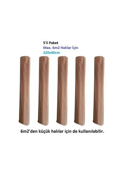 5 Adet Halı Hurcu Kılıfı Poşeti 220x40cm (Max. 6m2 Halı İçin) Bej