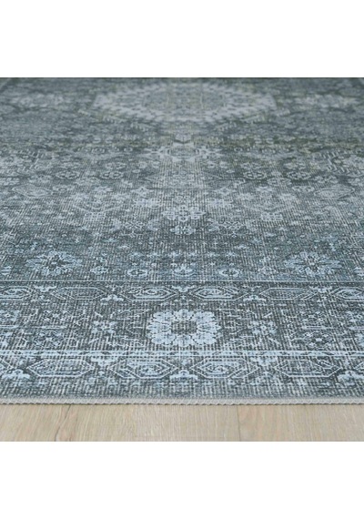 Cool Halı Private Xw Füme Rengi Vintage Halı Şönil Yıkanabilir Modern Klasik Desenli Salon Halısı Mavi