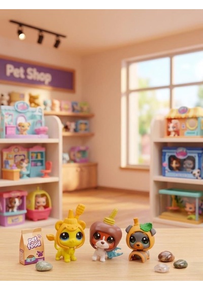 Miniş Petshop 3'lü Özel Seri Figür Seti - Koleksiyonluk Sevimli Miniş Hayvan Figürleri
