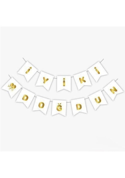 İyi Ki Doğdun Yazısı Beyaz Üzeri Gold Yaldızlı