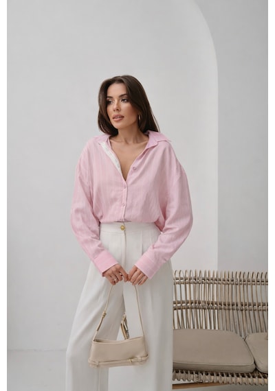 Paw Garage Kadın Monroe Dantel Işlemeli Gömlek, Dokuma Modal Kumaş Oversize Gömlek Mavı