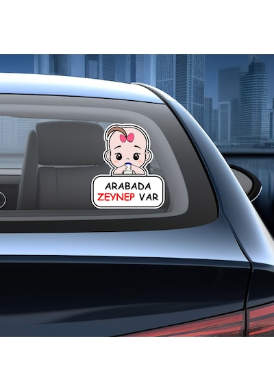 Kişiye Özel Arabada Bebek Var Sticker - Araba Oto Araç Cam Sticker - 00308 15x13 Cm
